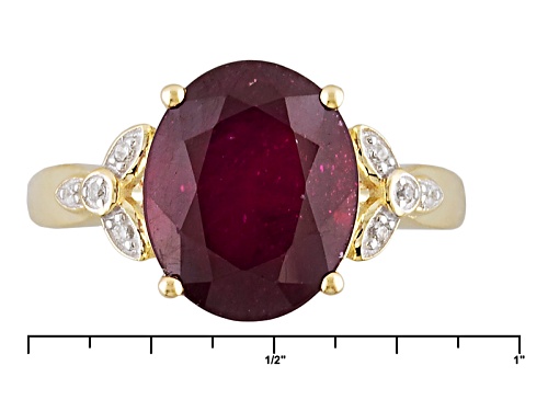 5.80ct Oval Mahaleo® Ruby And .06ctw Round White Zircon 10k Yellow Gold Ring - Size 7