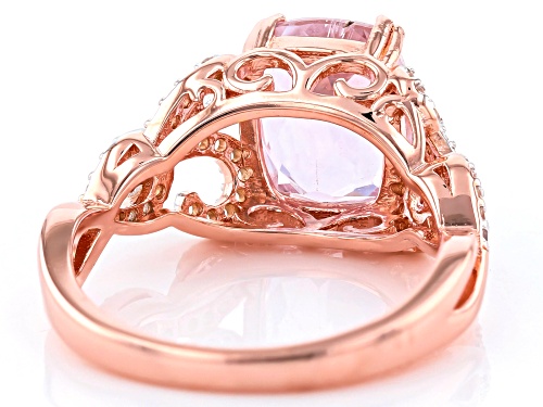 3.08CT RECTANGULAR CUSHION KUNZITE WITH .39CTW ROUND WHITE ZIRCON 18K ROSE GOLD OVER SILVER RING - Size 8