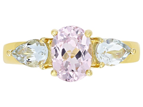 1.47ct Oval Kunzite with .59ctw Pear Shape Aquamarine 18k Gold Over Sterling Silver 3-Stone Ring - Size 9