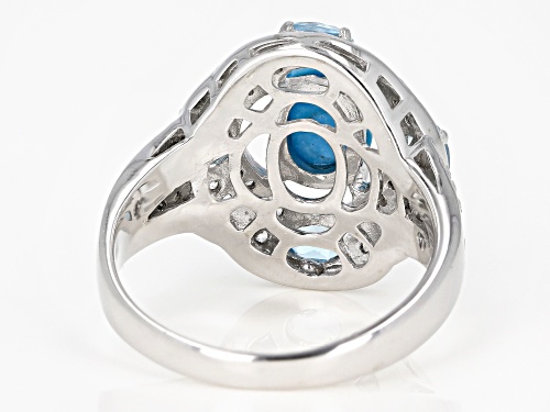 Sleeping Beauty Turquoise, .57ctw Swiss Blue Topaz & .22ctw White Zircon Rhodium Over Silver Ring - Size 6