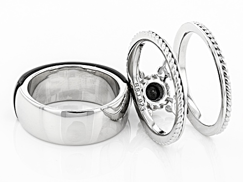 Free-Form Black Onyx Band with .25ct Round Black Spinel Enhancer Rhodium Over Silver 2-Ring Set
