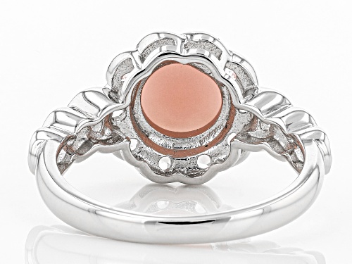 8mm Round Peruvian Pink Opal with .59ctw White Topaz Rhodium Over Sterling Silver Ring - Size 9