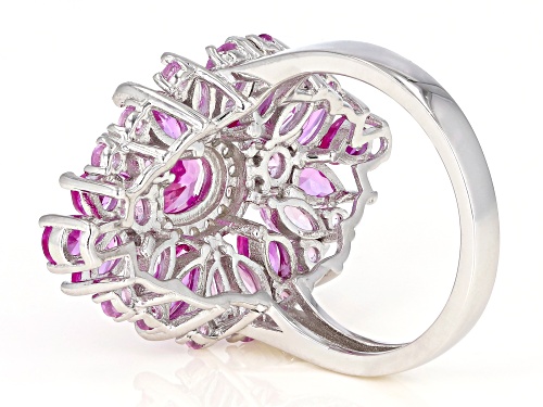 4.77ctw Mixed Shape Lab Created Pink Sapphire & .18ctw Round White Zircon Rhodium Over Silver Ring - Size 7
