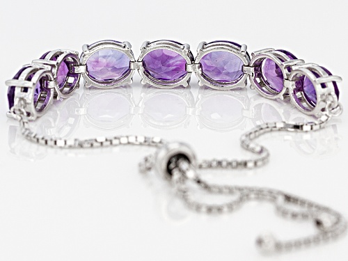 10.15ctw African Amethyst Rhodium Over Sterling Silver Bolo Bracelet Adjusts Approximately 6