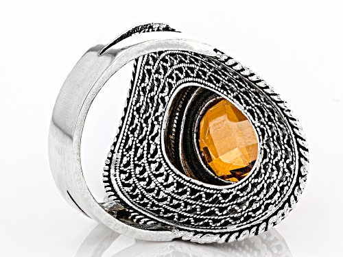 Artisan Collection of Turkey™ 6.00ct Criss-Cross Cut Oval Orange Quartz Solitaire Silver Ring - Size 7