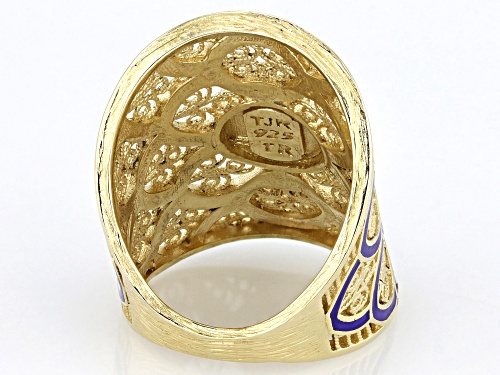 Artisan Collection of Turkey™ 8mm Blue Lapis & Enamel 18K Gold Over Sterling Silver Ring - Size 8