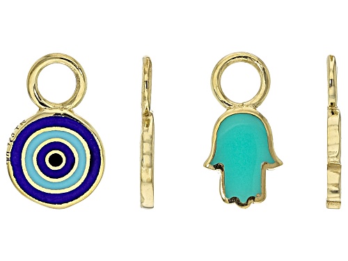 Artisan Collection of Turkey™ Multi-Color Enamel 18K Yellow Gold Over Silver Charm Earrings Set