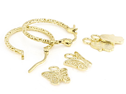 Artisan Collection of Turkey™ 20mm 18K Gold Over Sterling Silver Filigree Hoop Earring Charm Set