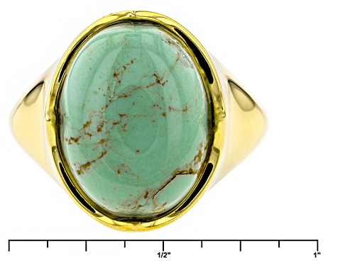 16x12mm Oval Kingman Blue Turquoise 18k Gold Over Brass Ring - Size 6