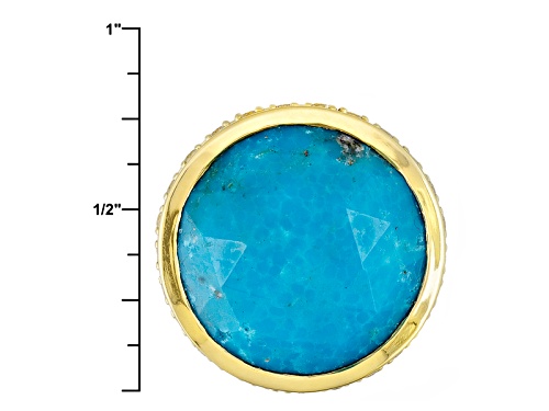 Round Kingman Turquoise W/ .07ctw White Topaz 18k Gold Over Brass Ring - Size 8