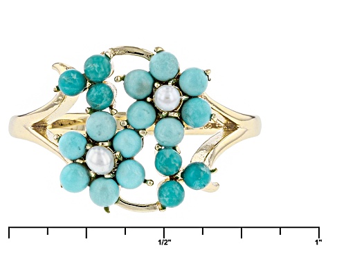 Tehya Oyama Turquoise™ Turquoise And Cultured White  Freshwater Pearl 18k Gold Over Silver Ring - Size 12