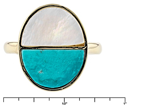 Tehya Oyama Turquoise™ Crescent Shape Turquoise And Mother Of Pearl 18k Gold Over Silver Ring - Size 6