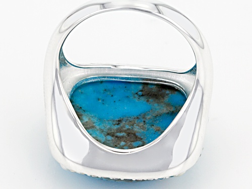 18mm Square Cushion Kingman Turquoise & .16ctw Topaz Silver Ring - Size 5