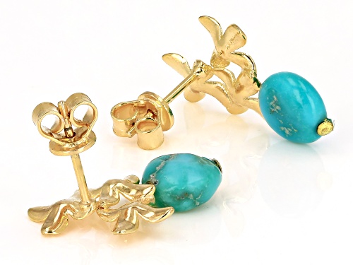 Sleeping Beauty Turquoise Nugget 18k Gold Over Silver Floral Earrings