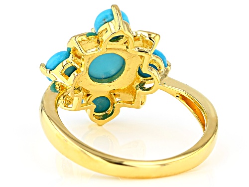 Tehya Oyama Turquoise™ 4mm & 6mm Round Sleeping Beauty Turquoise 18k Gold Over Silver Leaf Ring - Size 9