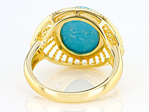 Blue Kingman Turquoise & Cubic Zirconia 18K Gold Over Silver Ring - Size 7