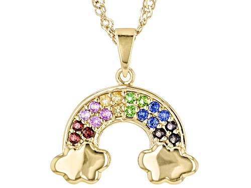0.47ctw Multi-Gem 18K Yellow Gold Over Sterling Silver Rainbow Pendant With Chain And Earring Set