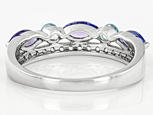 0.64ctw Tanzanite with 0.24ctw Swiss Blue Topaz and 0.27ctw White Zircon Rhodium Over Silver Ring - Size 9
