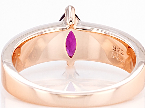 0.42ct Marquise Raspberry Color Rhodolite With Inlay Mother-Of-Pearl 18k Rose Gold Over Silver Ring - Size 7