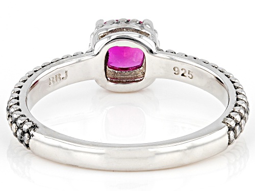 0.51ct Square Cushion Lab Created Ruby Rhodium Over Sterling Silver Ring - Size 7