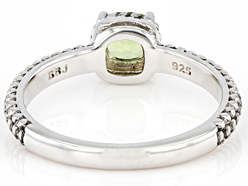 0.51ct Square Cushion Manchurian Peridot™ Rhodium Over Sterling Silver Ring - Size 7