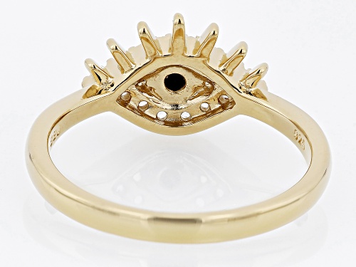 .12ct Round Black Spinel With .26ctw White Zircon 18k Yellow Gold Over Sterling Silver Evil Eye Ring - Size 6