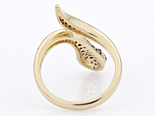 0.72ctw Round Black Spinel 18k Yellow Gold Over Sterling Silver Snake Bypass Ring - Size 7