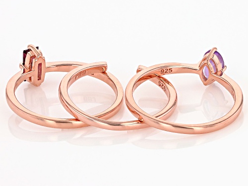 0.34ct Lavender Amethyst And 0.38ct Rhodolite 18k Rose Gold Over Sterling Silver Ring Set - Size 8
