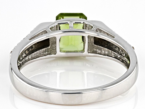 1.36ct Manchurian Peridot™ With 0.43ctw White Zircon Rhodium Over Sterling Silver Ring - Size 11
