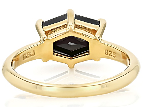 3.15ct Hexagon Black Spinel 18k Yellow Gold Over Sterling Silver Ring - Size 8
