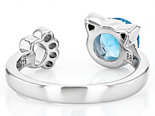 1.40ct Swiss Blue Topaz With 0.01ctw Diamond Accent Rhodium Over Sterling Silver Cat Hug Cuff Ring - Size 7