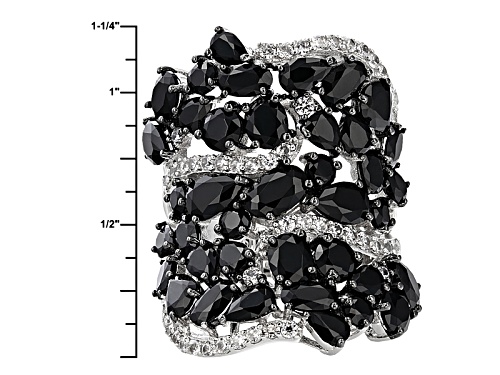 10.05ctw Pear Shape, Oval And Round Black Spinel With .83ctw Round White Zircon Sterling Silver Ring - Size 5