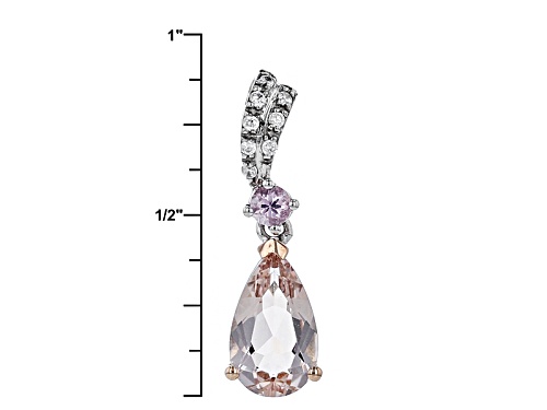 1.25ct Pear Shape Morganite, .18ct Pink Spinel, And .06ctw White Zircon Silver Pendant With Chain