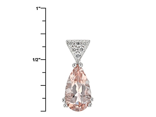 1.23ct Pear Shape Morganite And .12ctw Round White Zircon Sterling Silver Pendant With Chain