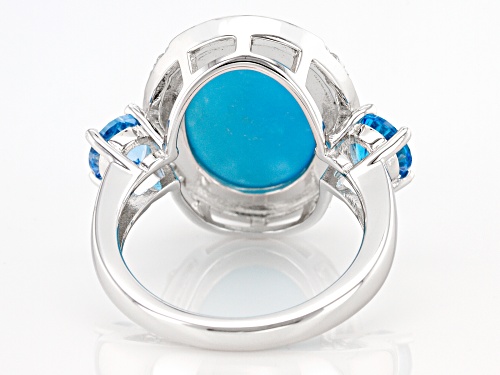 16x12mm Sleeping Beauty Turquoise With 1.00ctw Swiss Blue & White Topaz Rhodium Over Silver Ring - Size 6