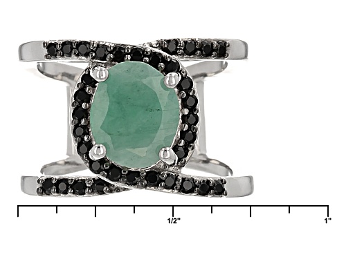 2.60ct Oval Sakota Emerald With .48ctw Round Black Spinel Sterling Silver Ring - Size 5
