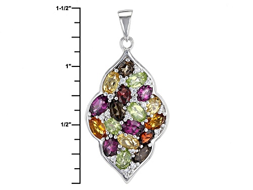 .54ctw Oval Brazilian Smoky Quartz With 3.20ctw  Mulit-Gemstone Sterling Silver Pendant With Chain