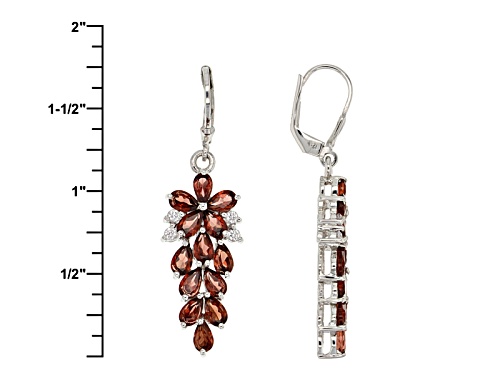 7.00ctw Pear Shape Vermelho Garnet™ & .43ctw Round White Zircon Rhodium Over Silver Dangle Earrings