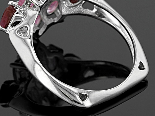2.38ctw Oval Mahaleo® Pink Sapphire With .52ctw Heart Shape Mahaleo® Ruby Sterling Silver Ring - Size 5