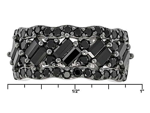 2.00ctw Baguette And Round Black Spinel Sterling Silver Ring - Size 6