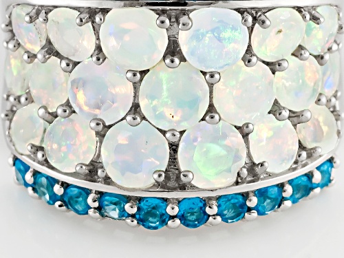 1.81ctw Round Ethiopian Opal With .61ctw Round Neon Apatite Sterling Silver Ring - Size 7
