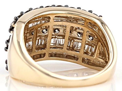 1.95ctw Round And Baguette Champagne And White Diamond 10K Yellow Gold Ring - Size 8
