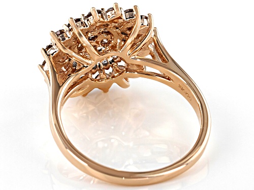 1.00ctw Round Champagne And White Diamond 10K Rose Gold Ring - Size 9