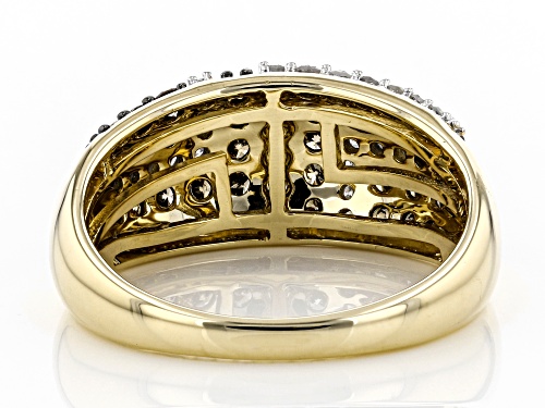 0.88ctw Round Champagne & White Diamond 10K Yellow Gold Wide Band Ring - Size 8