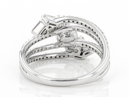 0.75ctw Baguette And Round White Diamond 10K White Gold Crossover Ring - Size 5