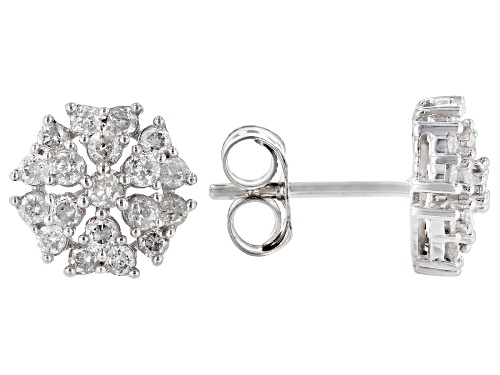 1.00ctw Round White Diamond 10k White Gold Cluster Earrings & Pendant Jewelry Set