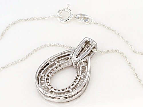 1.00ctw Round & Baguette White Diamond Rhodium Over Sterling Silver Pendant With 18 Inch Rope Chain