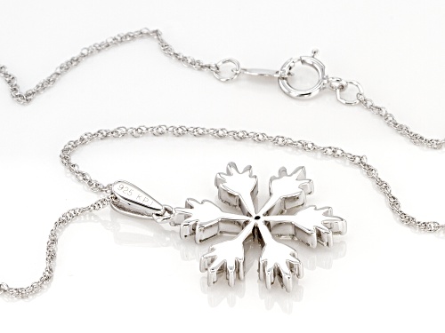 0.50ctw Baguette & Round White Diamond Rhodium Over Sterling Silver Snowflake Pendant With 18