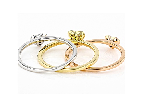 0.15ctw White Diamond Rhodium And 14K Yellow And Rose Gold Over Sterling Silver Stackable Rings - Size 8
