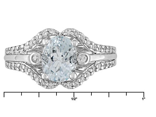.93ct Oval Brazilian Aquamarine With .29ctw Round White Zircon Sterling Silver Ring - Size 12